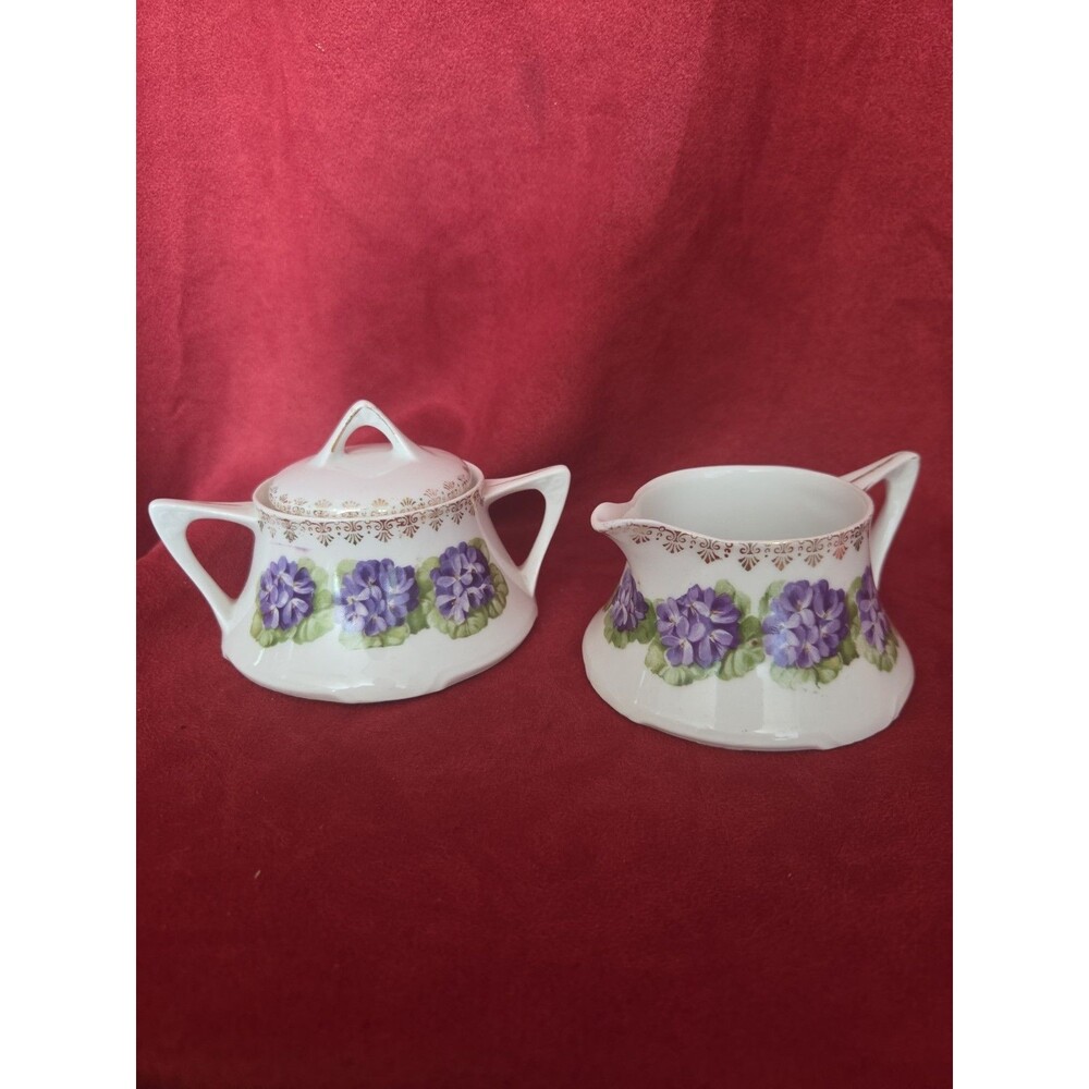 Antique ZS & Co Bavaria Porcelain Sugar Bowl Creamer Set Zeh Scherzer Germany